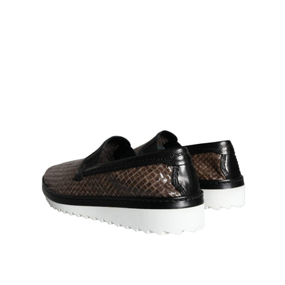 Dolce & Gabbana Brown Black Leather Weaved Men Loafers Shoes