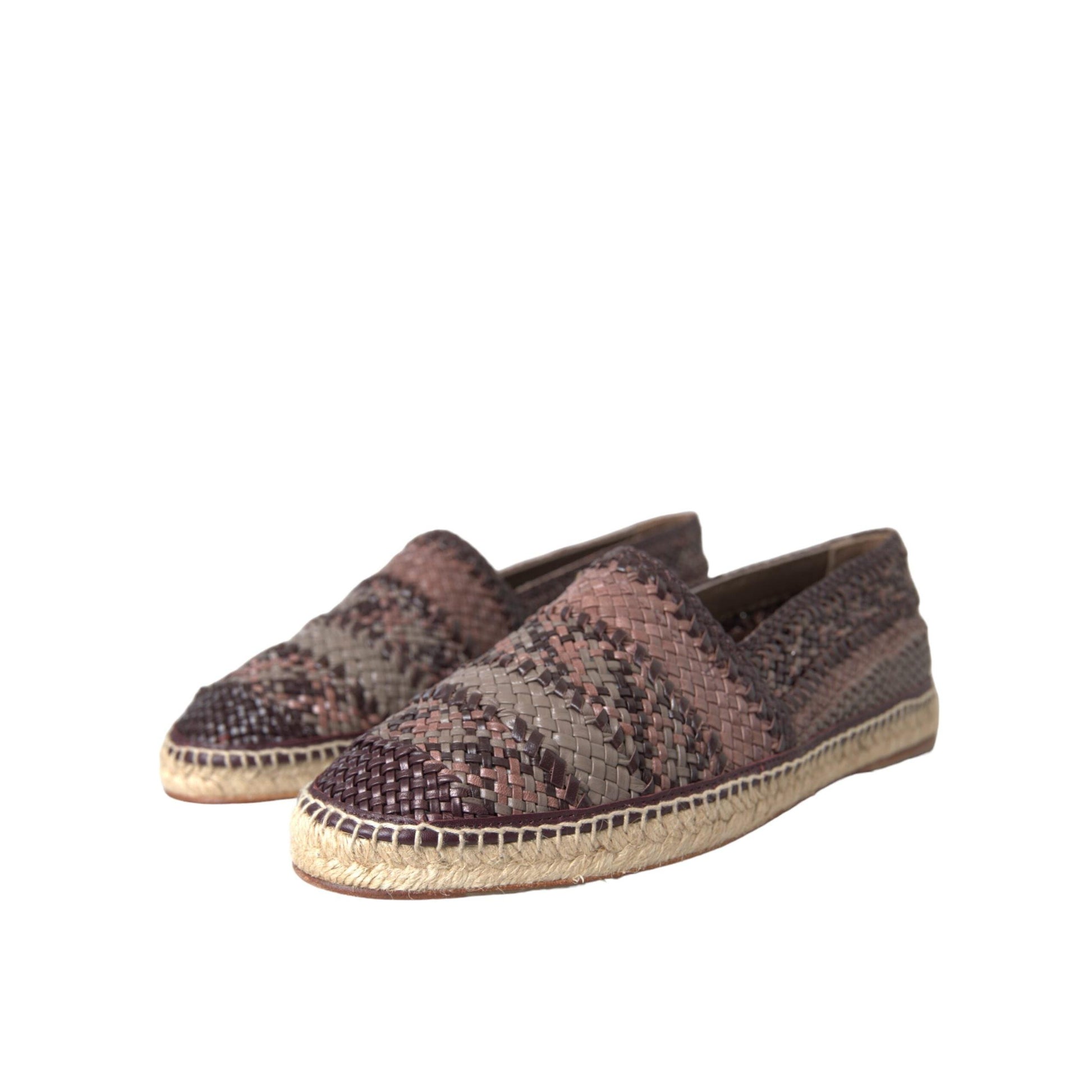 Dolce & Gabbana Brown Buffalo Leather Espadrille Flats Shoes