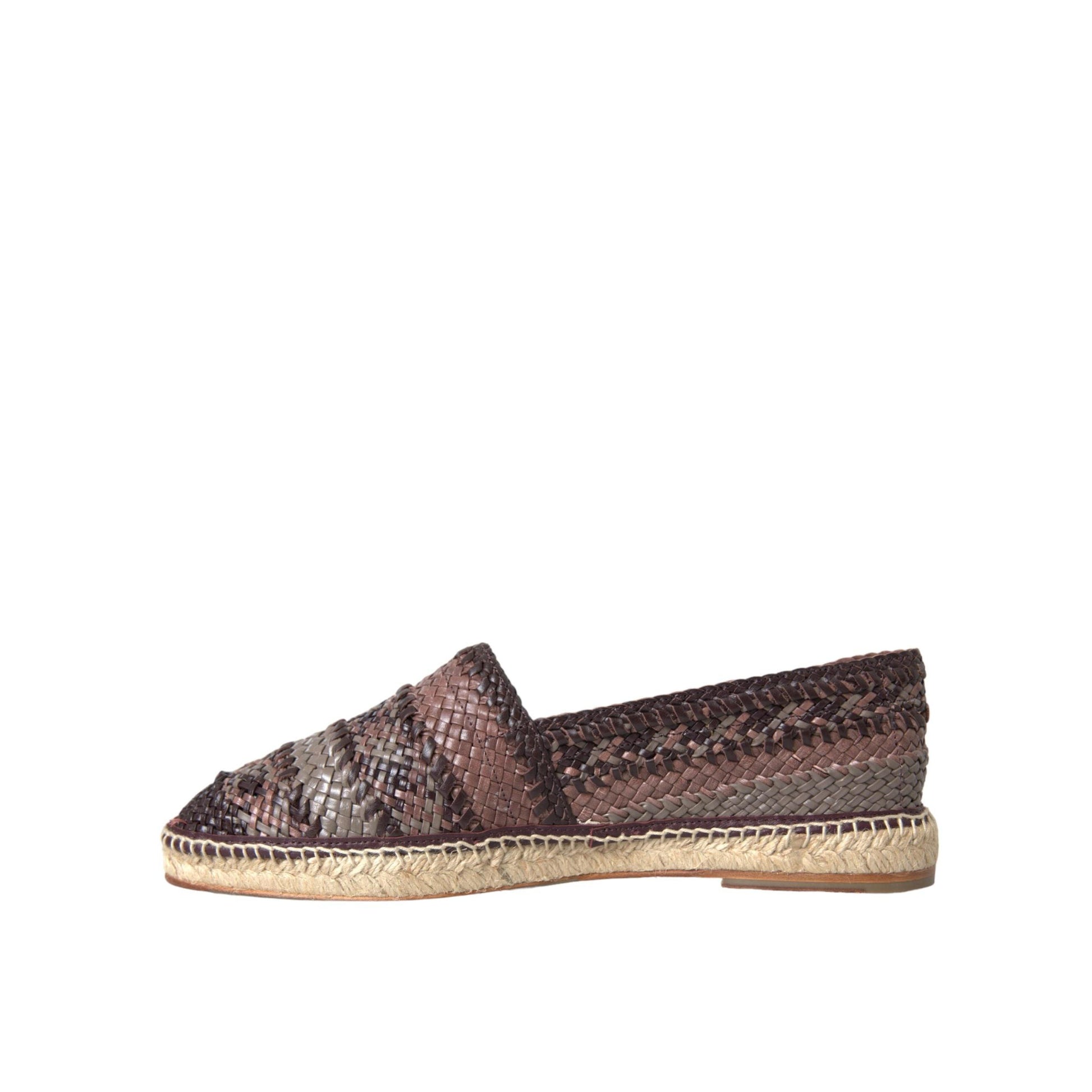 Dolce & Gabbana Brown Buffalo Leather Espadrille Flats Shoes
