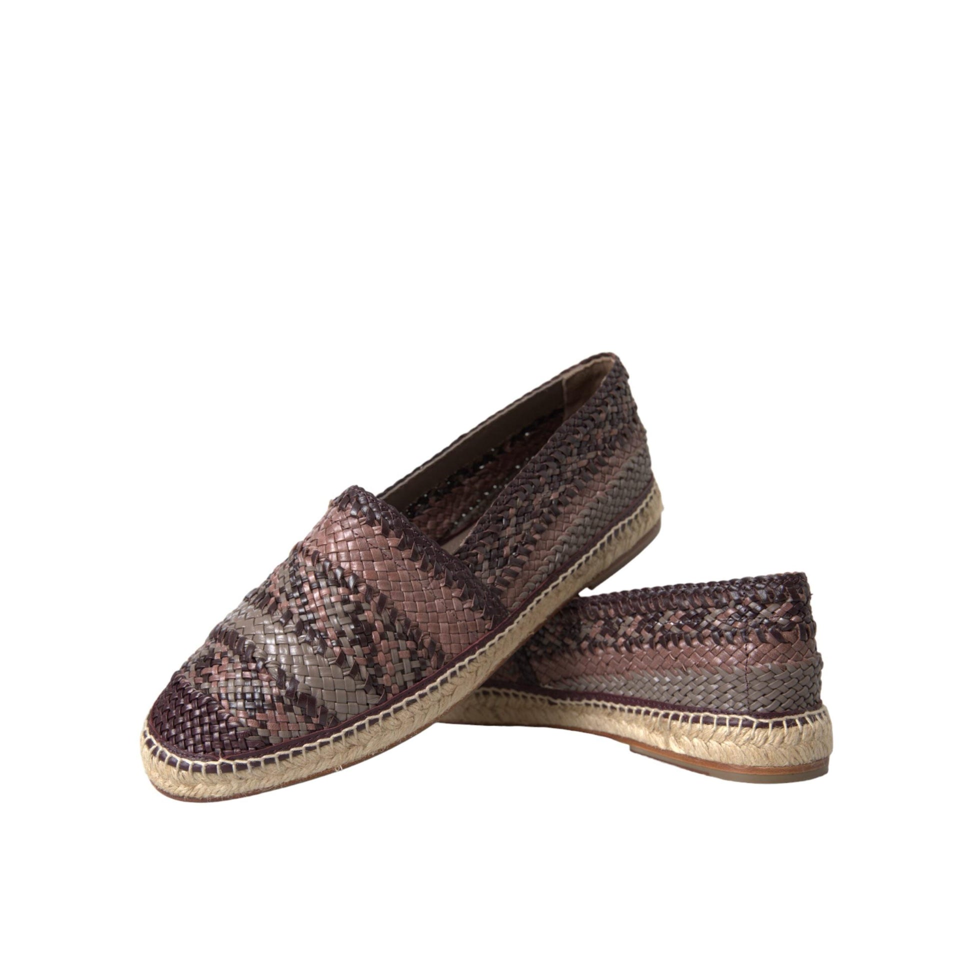 Dolce & Gabbana Brown Buffalo Leather Espadrille Flats Shoes