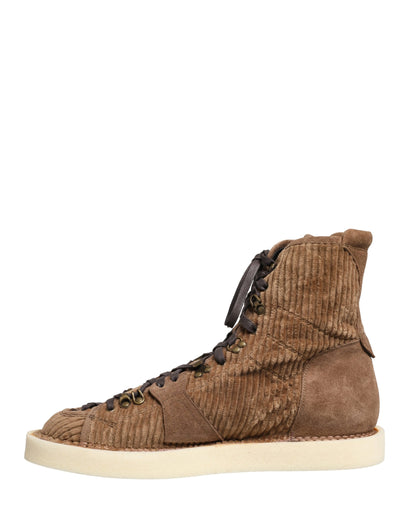 Dolce & Gabbana Brown Corduroy High Top Oxford Boots