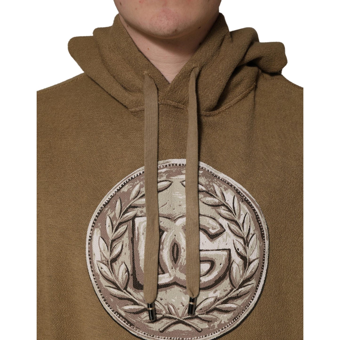 Dolce & Gabbana Brown Cotton Logo Coin Hooded Pullover Sweater
