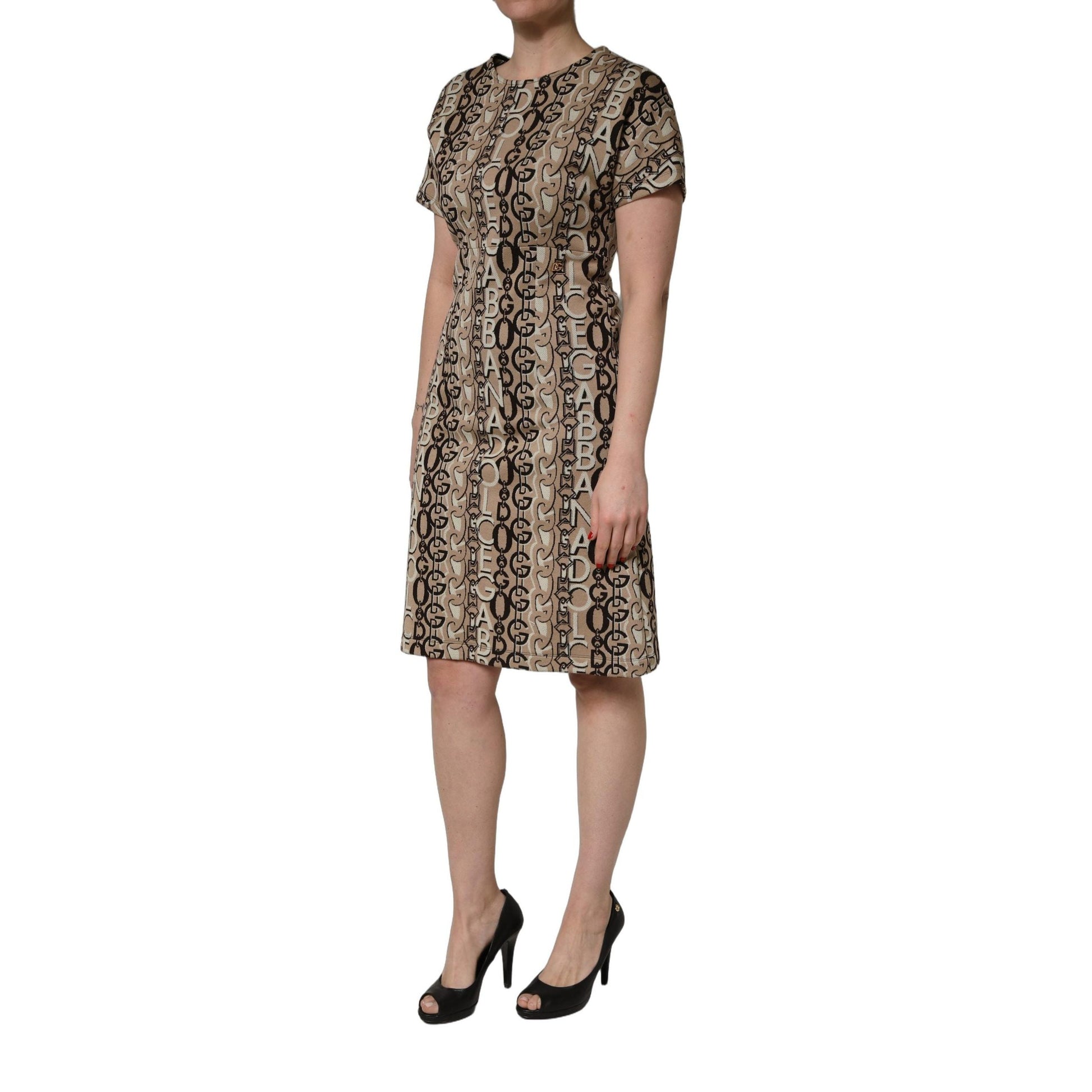 Dolce & Gabbana Brown DG Logo Chain Short-Sleeve Sheath Dress