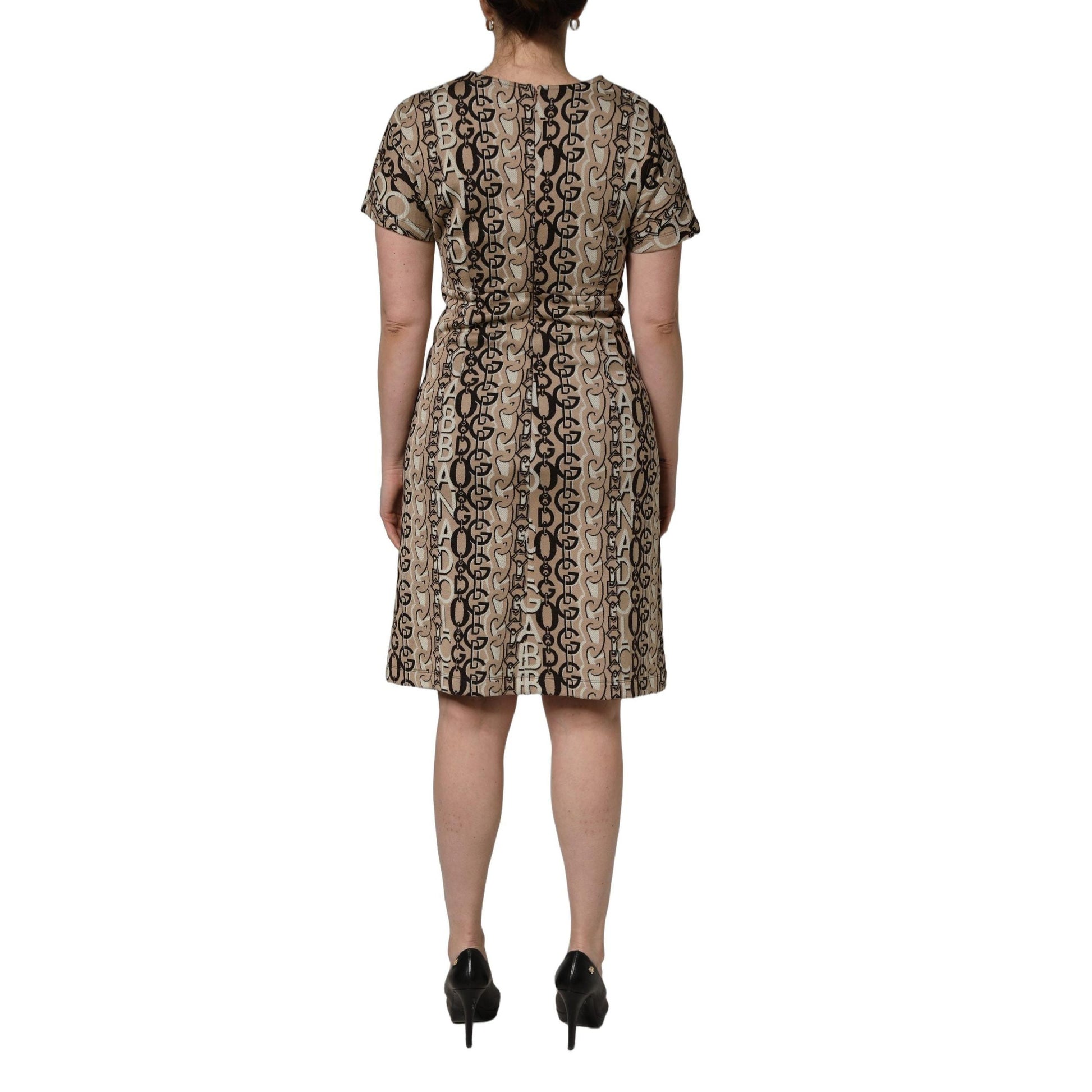 Dolce & Gabbana Brown DG Logo Chain Short-Sleeve Sheath Dress