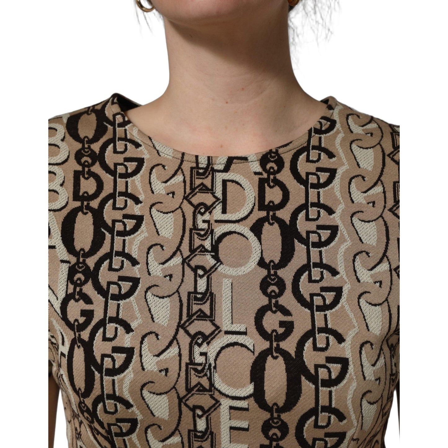 Dolce & Gabbana Brown DG Logo Chain Short-Sleeve Sheath Dress