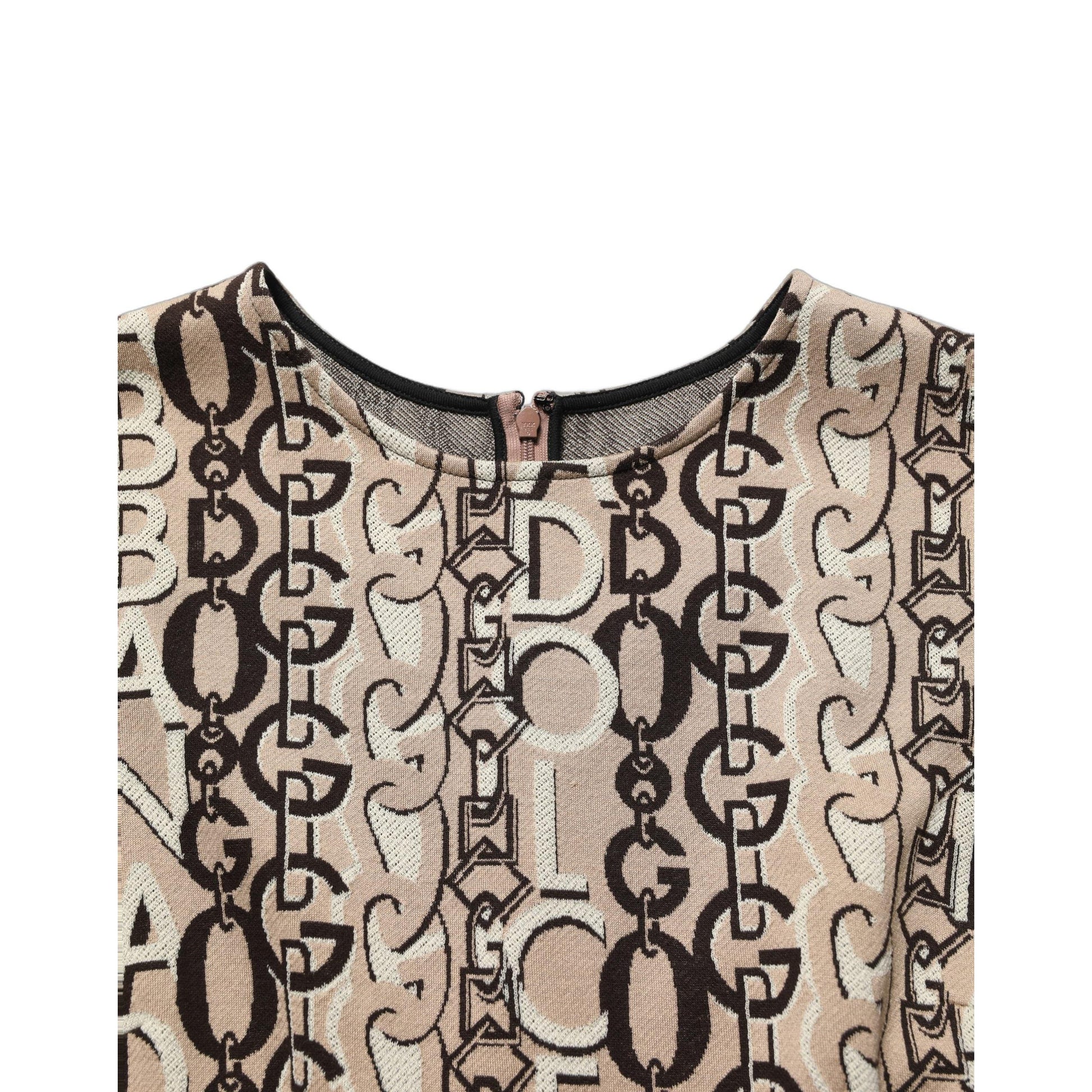 Dolce & Gabbana Brown DG Logo Chain Short-Sleeve Sheath Dress