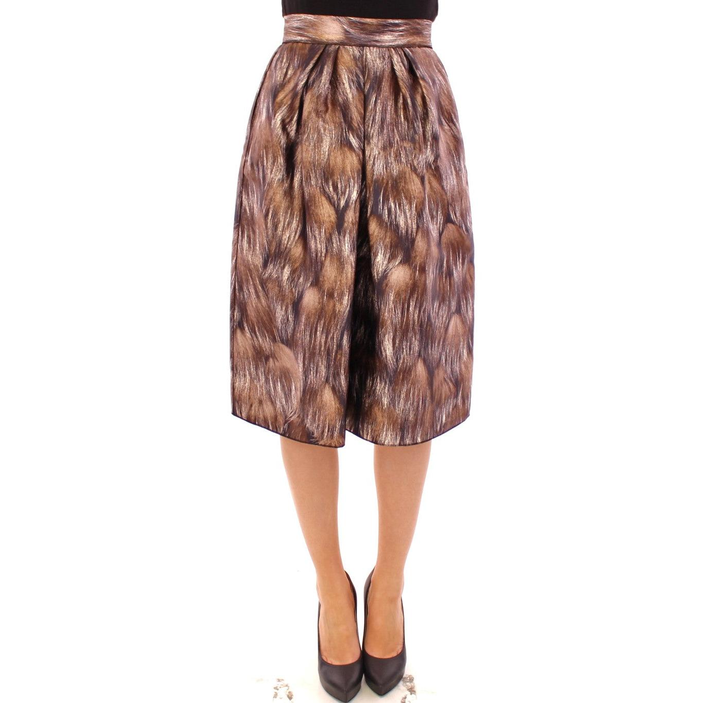 Dolce & Gabbana Brown Floral Silk Straight Full Skirt