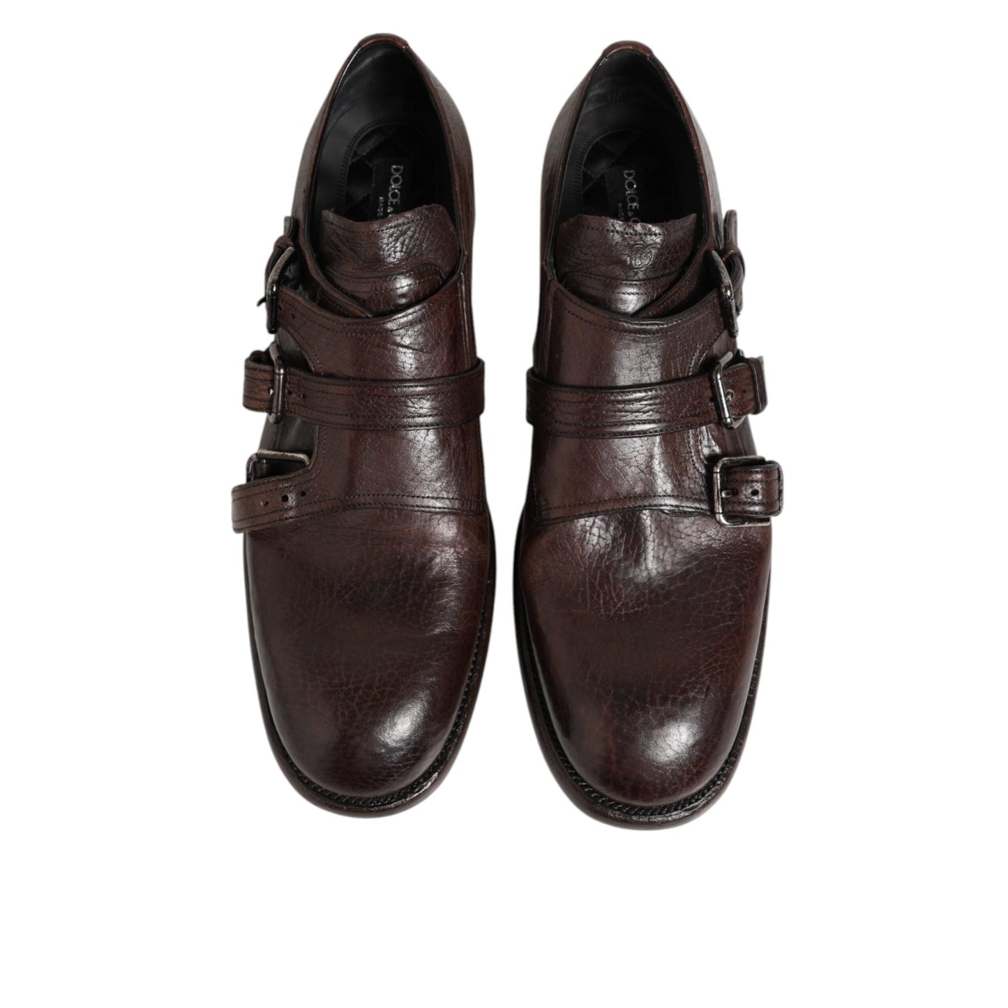 Dolce & Gabbana Brown Leather Monk Strap Formal Derby Shoes