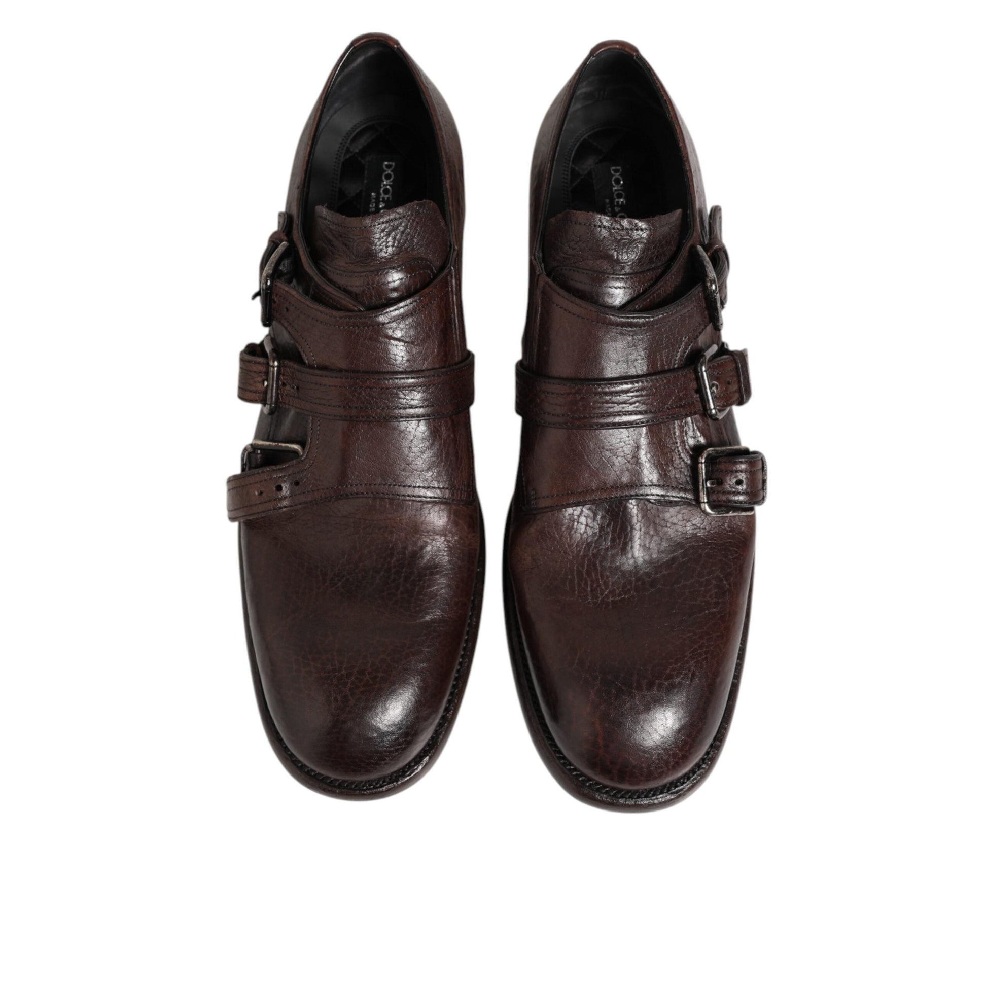Dolce & Gabbana Brown Leather Monk Strap Formal Derby Shoes