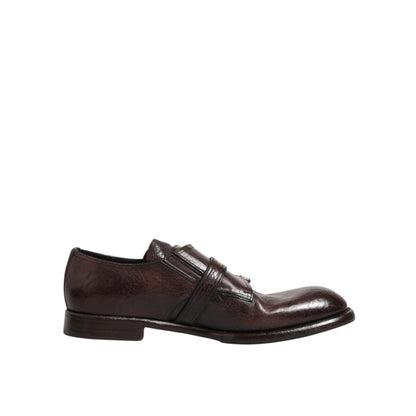 Dolce & Gabbana Brown Leather Monk Strap Formal Derby Shoes