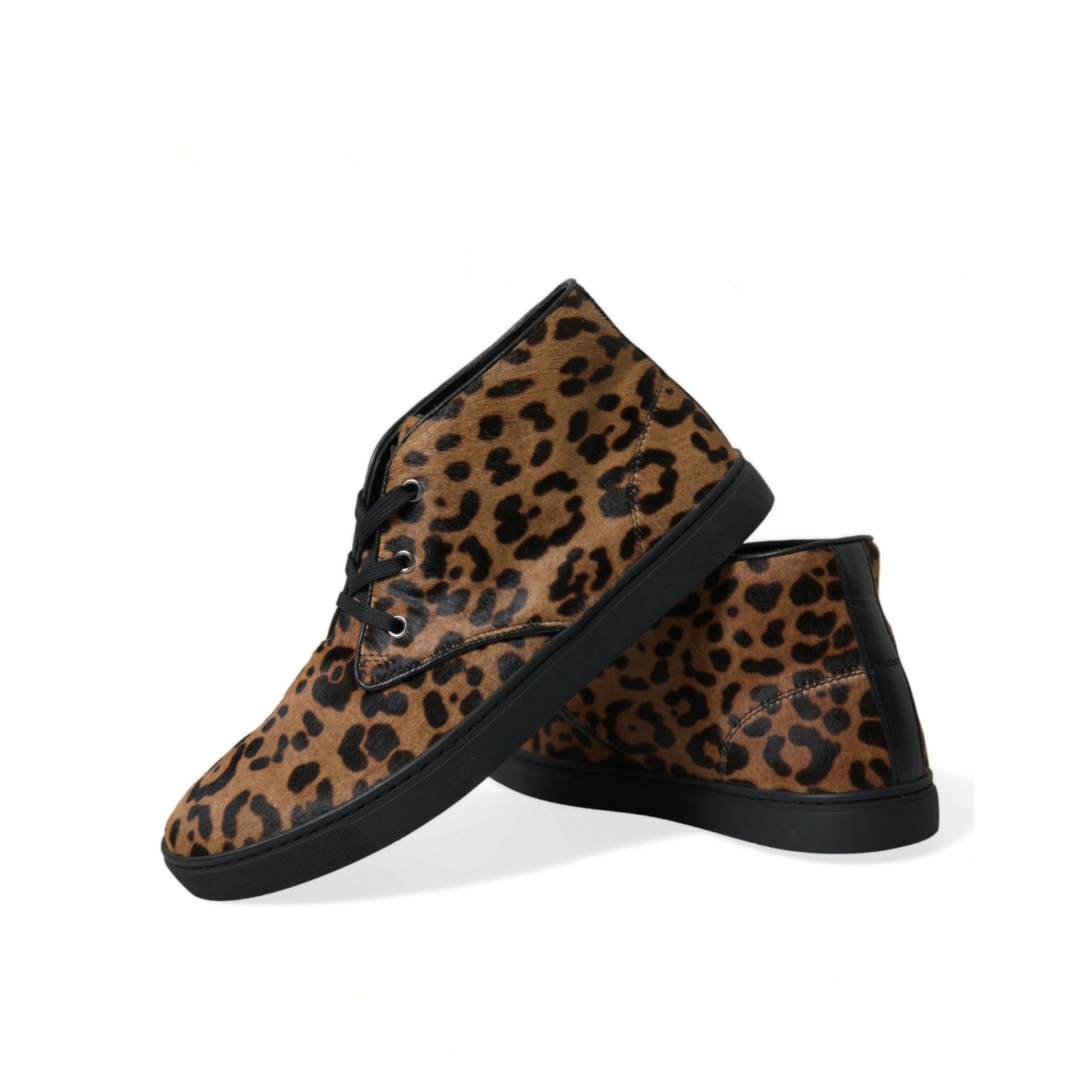 Dolce & Gabbana Brown Leopard Pony Hair Leather Sneakers Shoes