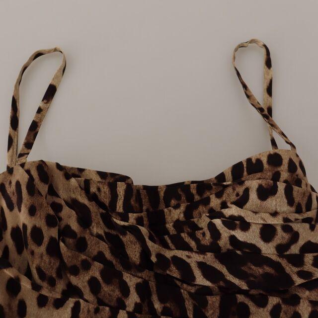 Dolce & Gabbana Brown Leopard Print Ruched Midi Dress