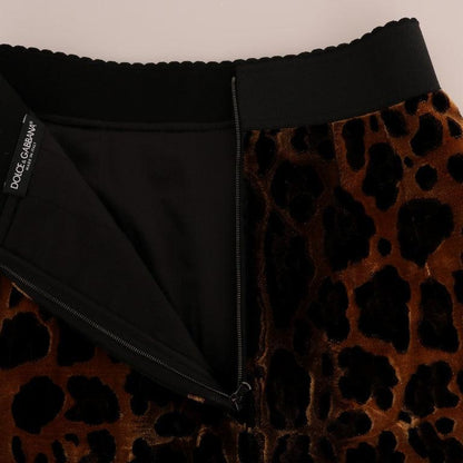 Dolce & Gabbana Brown Leopard Print Silk A-Line Skirt
