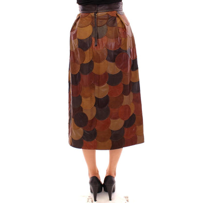 Dolce & Gabbana Brown Patchwork Leather Straight Skirt