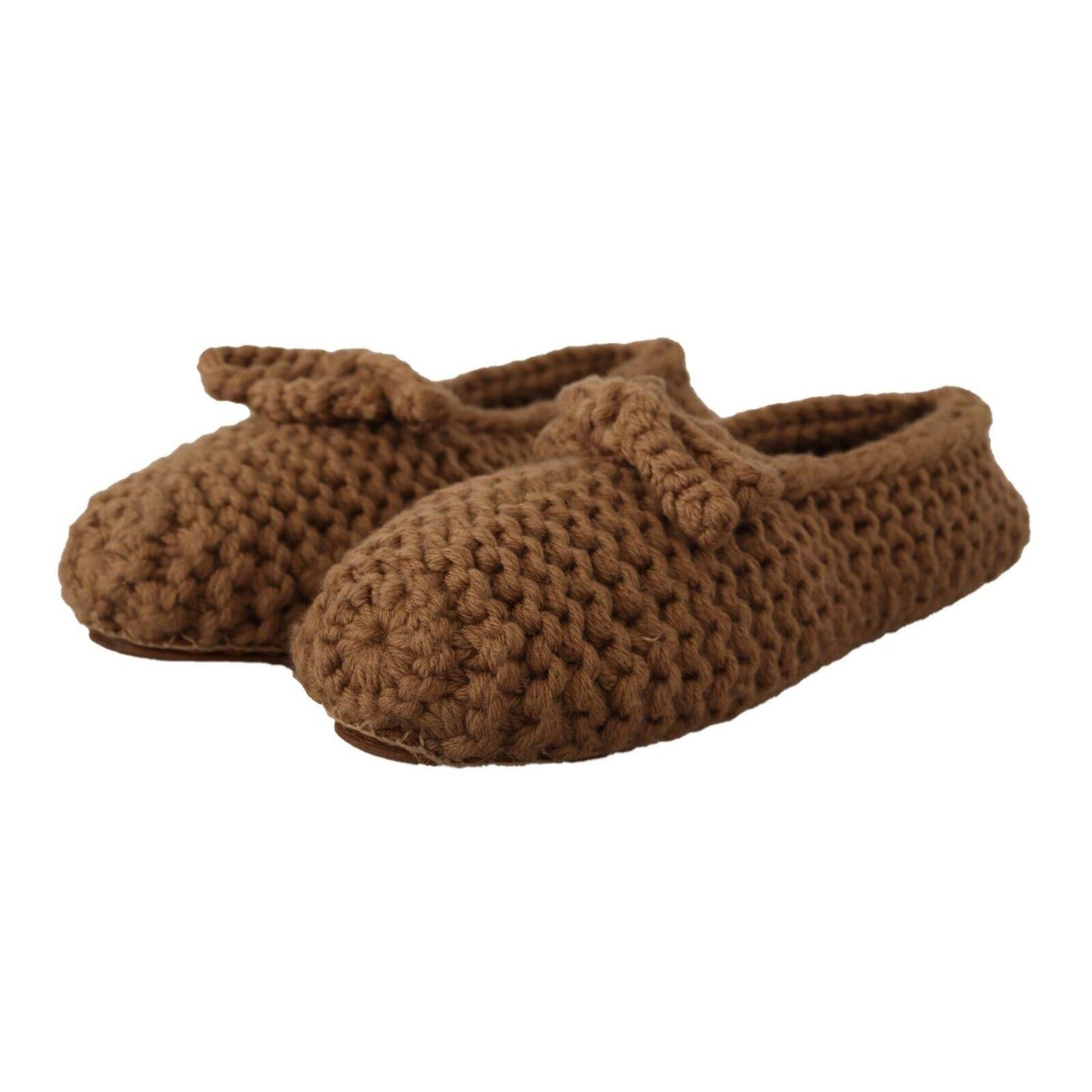 Dolce & Gabbana Brown Slip On Ballerina Flats Wool Knit Shoes