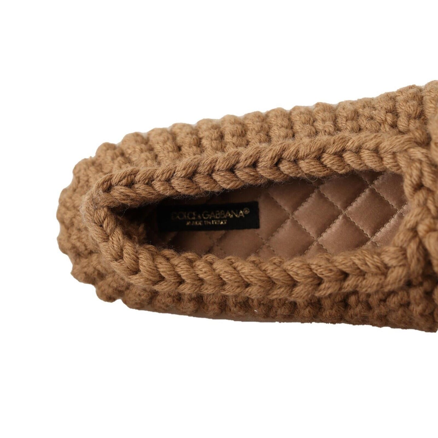 Dolce & Gabbana Brown Slip On Ballerina Flats Wool Knit Shoes