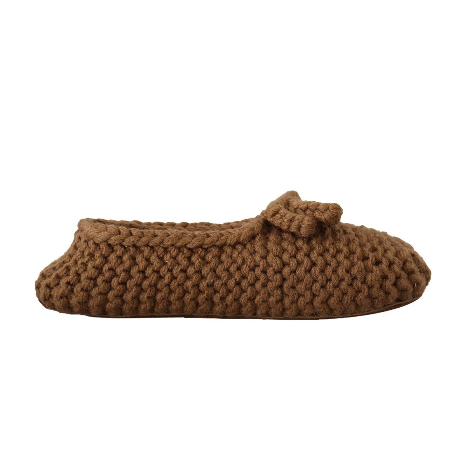 Dolce & Gabbana Brown Slip On Ballerina Flats Wool Knit Shoes