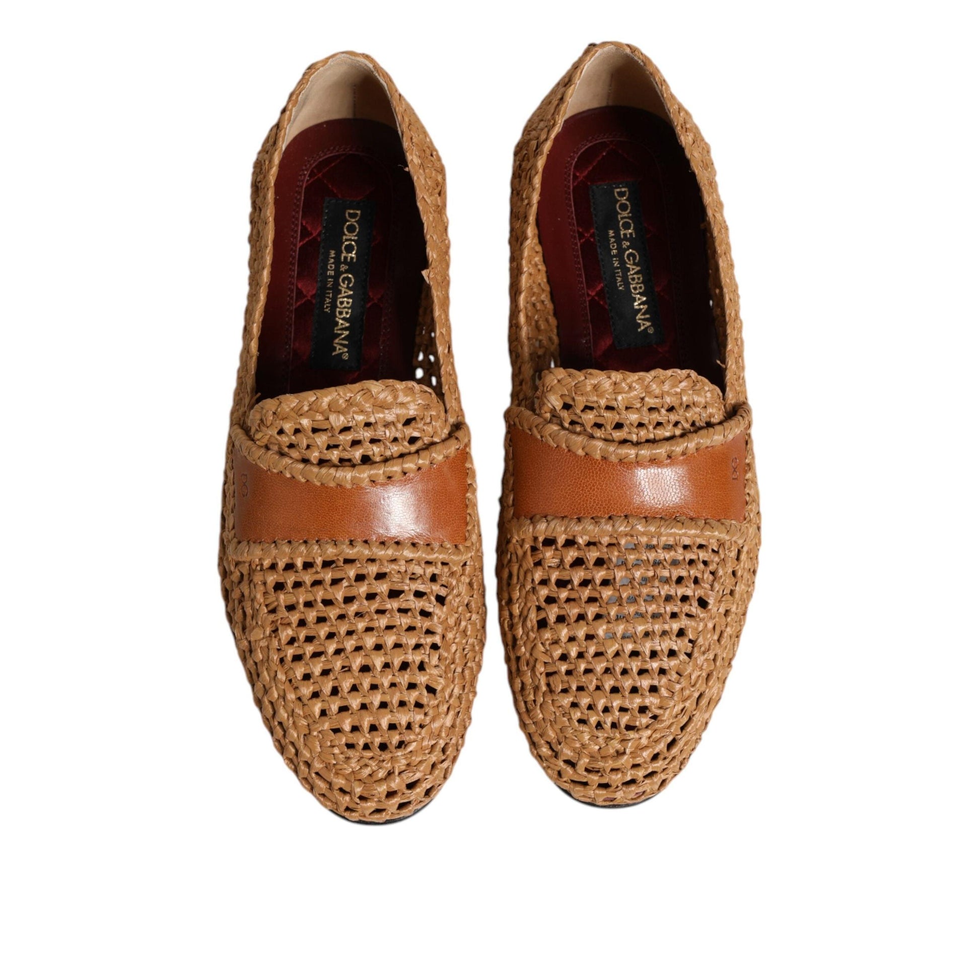 Dolce & Gabbana Brown Woven Raffia Slip On Loafers Shoes