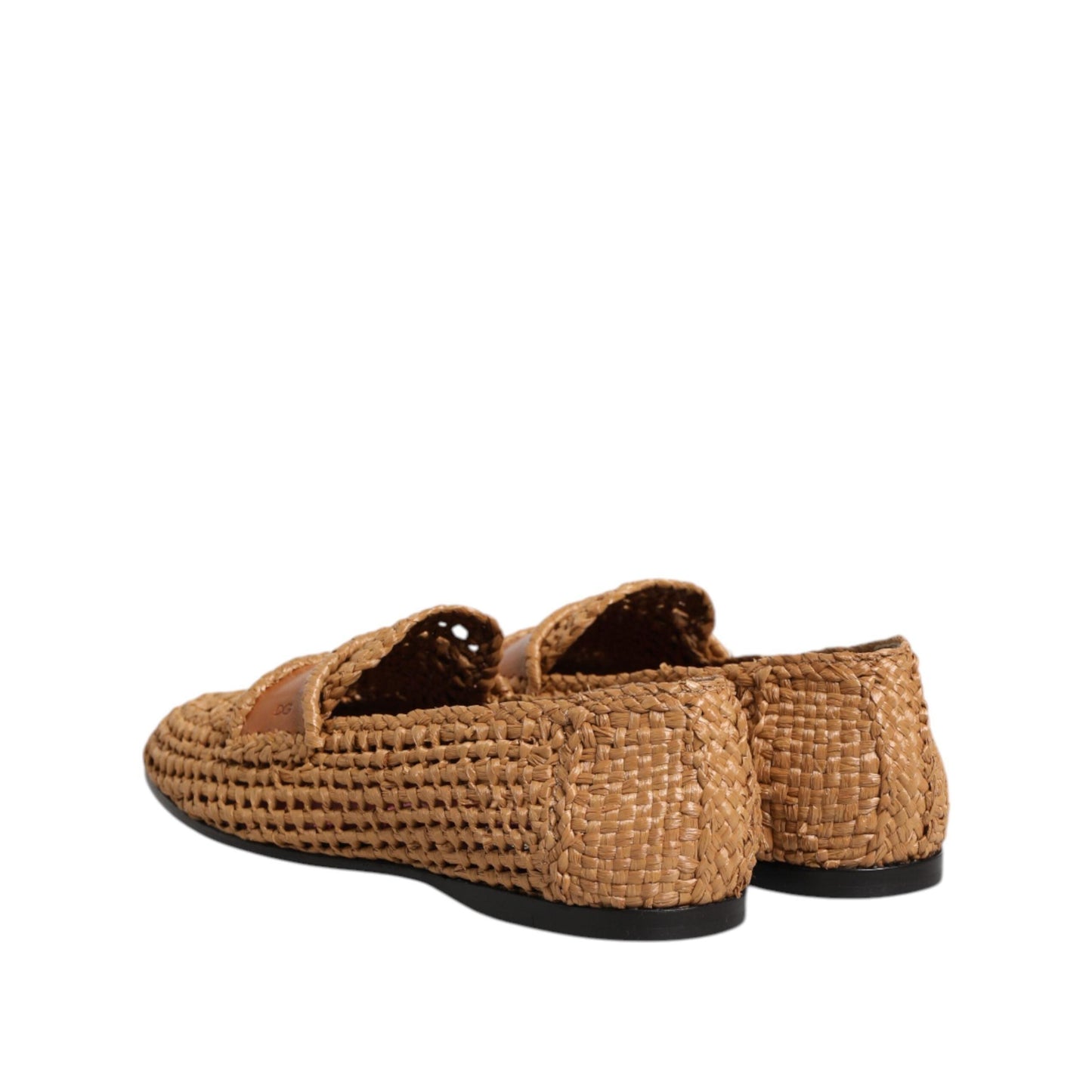 Dolce & Gabbana Brown Woven Raffia Slip On Loafers Shoes