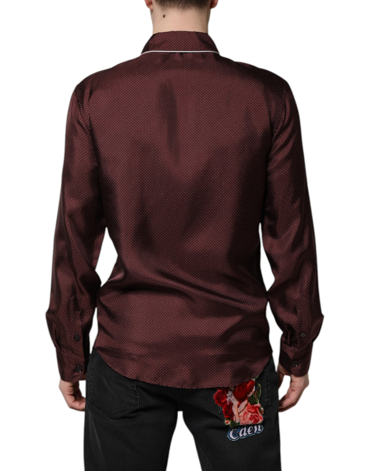Dolce & Gabbana Burgundy Silk Dotted Long Sleeves Shirt