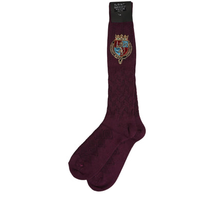 Dolce & Gabbana Burgundy Wool Crest Logo Knee High Accessory Socks