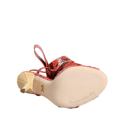 Dolce & Gabbana Coral Python Leather Heels Sandals Shoes