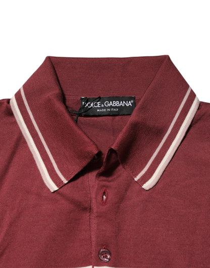 Dolce & Gabbana Cotton Burgundy Striped DG Logo Polo T-shirt