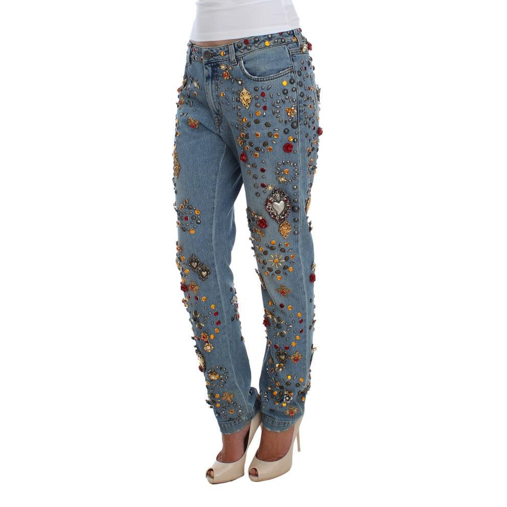 Dolce & Gabbana Crystal Roses Heart Embellished Jeans