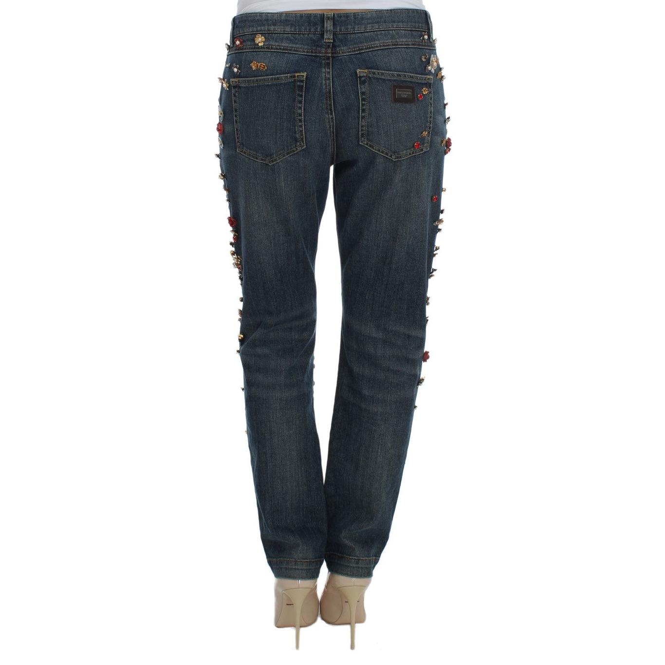 Dolce & Gabbana Crystal Roses Heart Embellished Jeans
