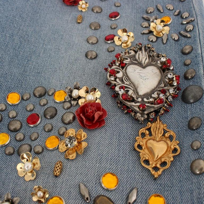 Dolce & Gabbana Crystal Roses Heart Embellished Jeans