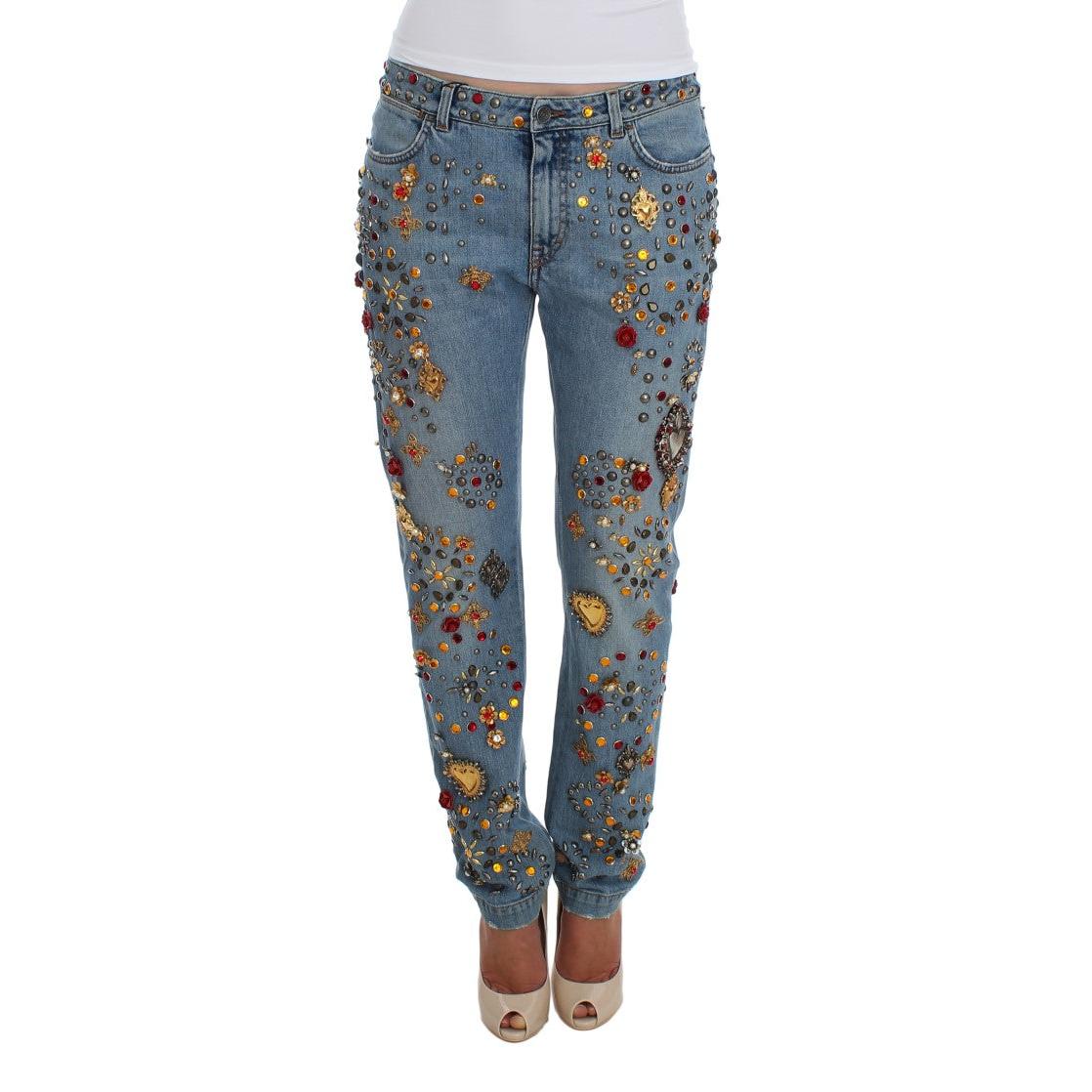 Dolce & Gabbana Crystal Roses Heart Embellished Jeans