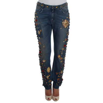 Dolce & Gabbana Crystal Roses Heart Embellished Jeans