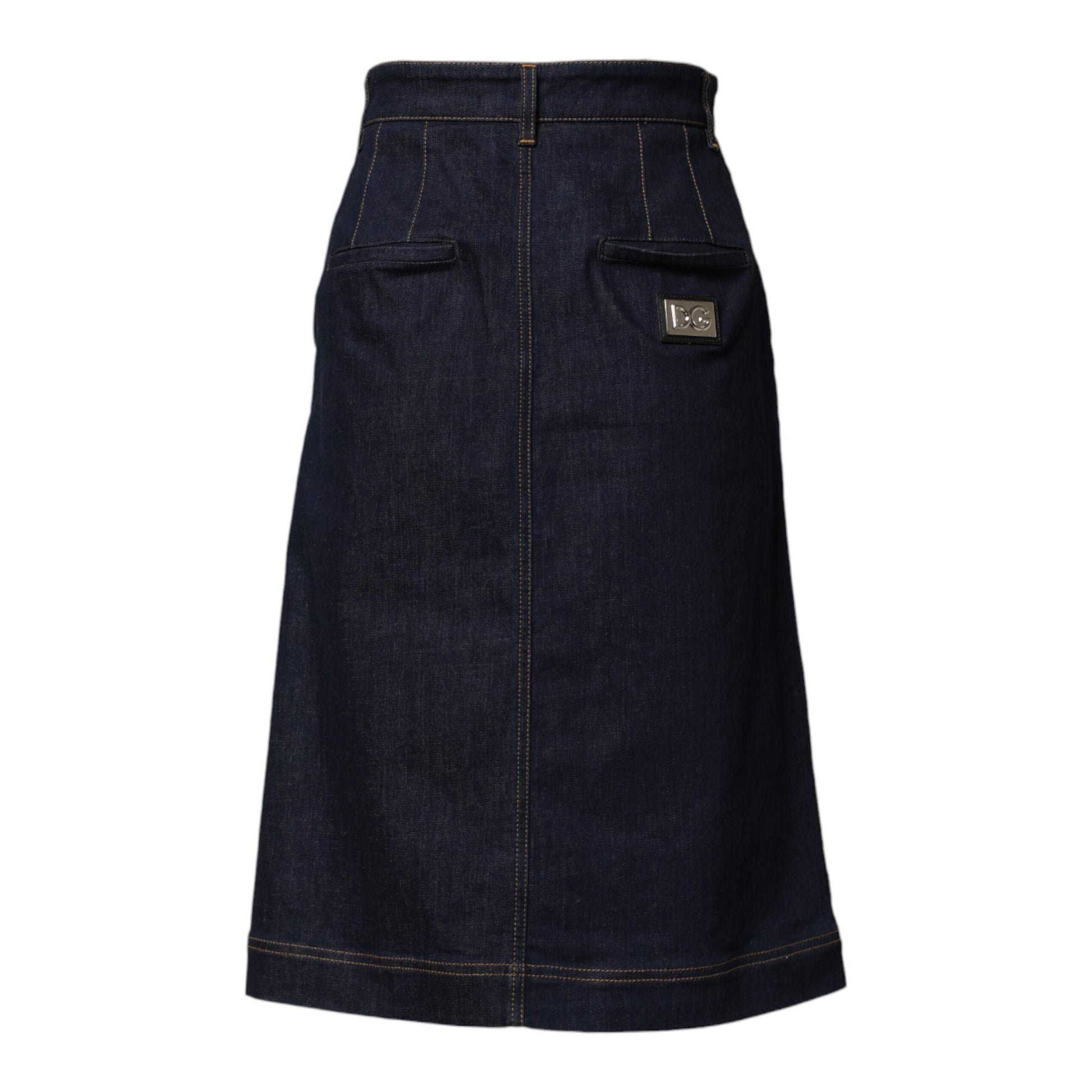 Dolce & Gabbana Dark Blue Cotton A-line Denim Midi Skirt
