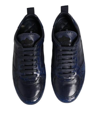 Dolce & Gabbana Dark Blue Leather Low Top Men Sneakers Shoes