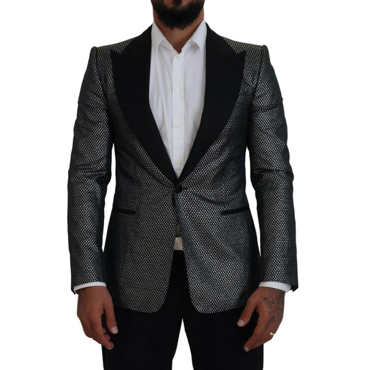 Dolce & Gabbana Dark Gray Silver Jacquard Slim Fit Jacket Blazer