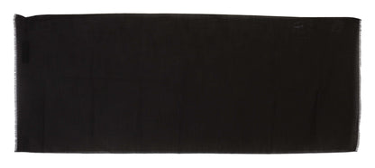 Dolce & Gabbana Dark Gray Virgin Wool Striped Pattern Wrap Scarf
