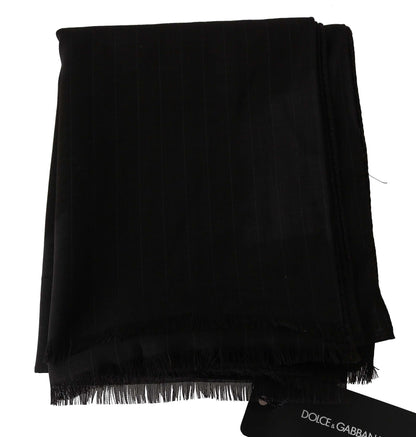 Dolce & Gabbana Dark Gray Virgin Wool Striped Pattern Wrap Scarf