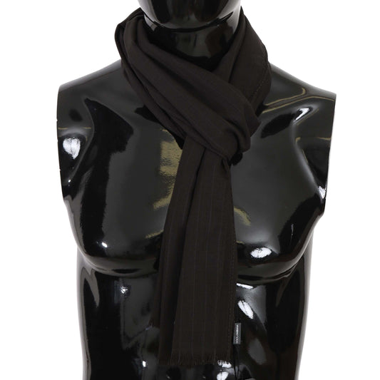 Dolce & Gabbana Dark Gray Virgin Wool Striped Pattern Wrap Scarf