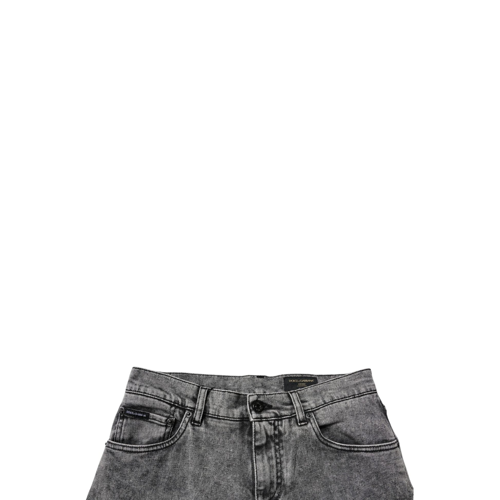 Dolce & Gabbana Dark Gray Washed Cotton Slim Fit Denim Jeans