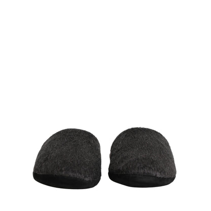 Dolce & Gabbana Dark Grey Charcoal Wool Red Slippers Shoes