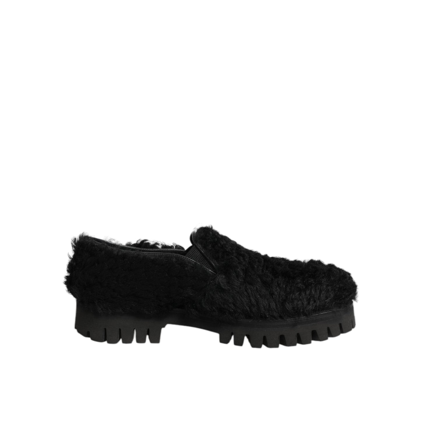 Dolce & Gabbana Dress Black Fur Leather Slippers Men Shoes