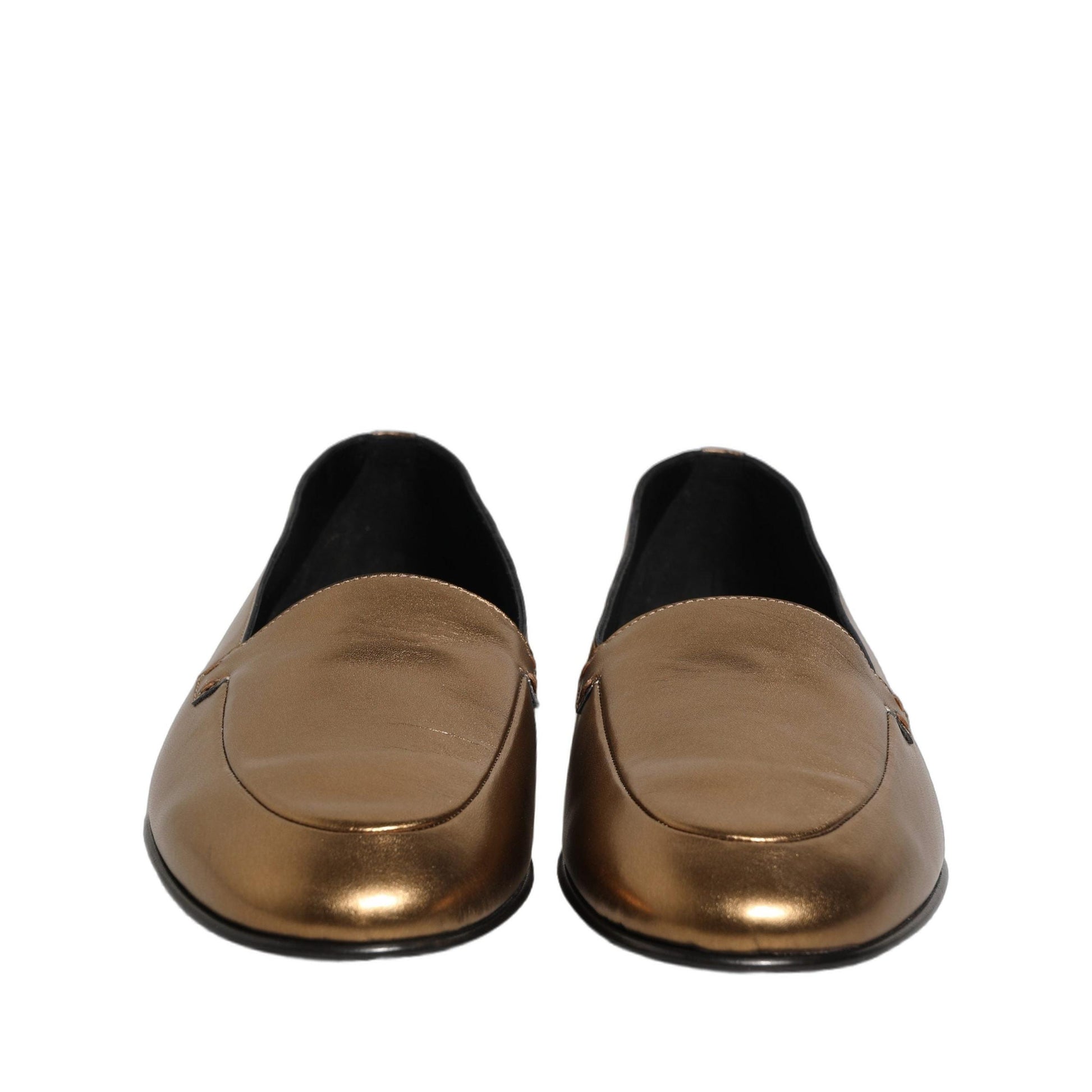 Dolce & Gabbana Gold Leather DG Logo Slip On Men Loafers Shoes