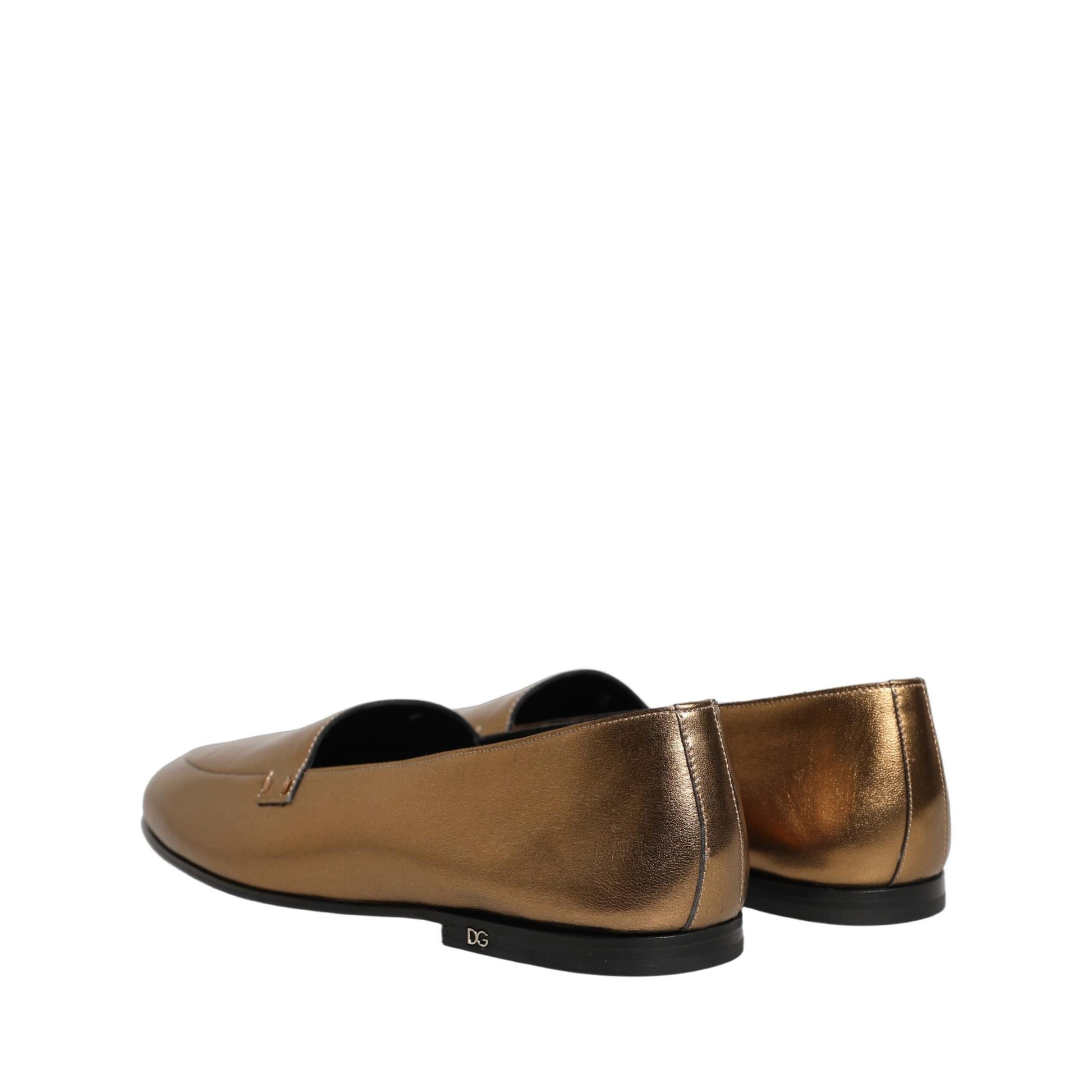 Dolce & Gabbana Gold Leather DG Logo Slip On Men Loafers Shoes
