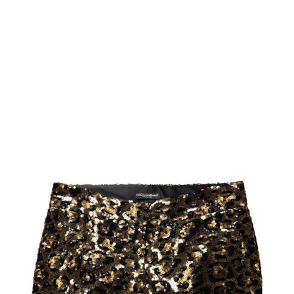 Dolce & Gabbana Gold Leopard Sequined Straight Trouser Pants