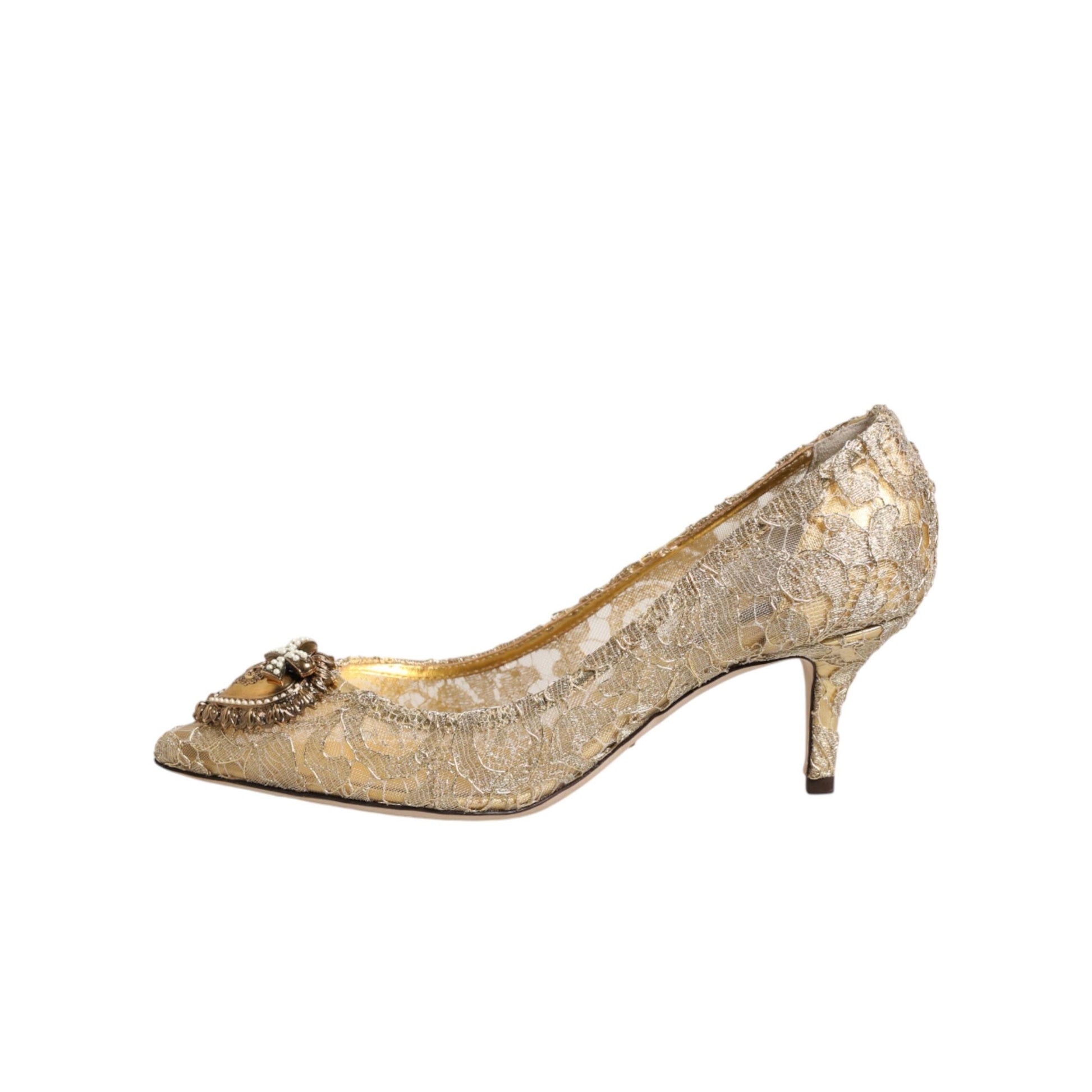 Dolce & Gabbana Gold Taormina Lace DEVOTION Pumps Shoes