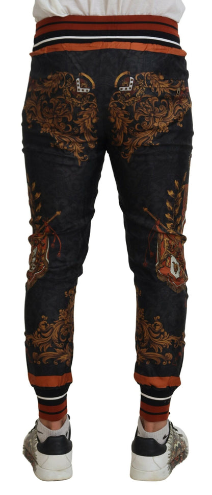 Dolce & Gabbana Grå Silke Baroque Crown Bukser & Jeans Sport Bukser & Jeans