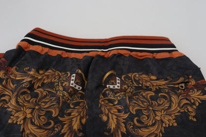 Dolce & Gabbana Grå Silke Baroque Crown Bukser & Jeans Sport Bukser & Jeans