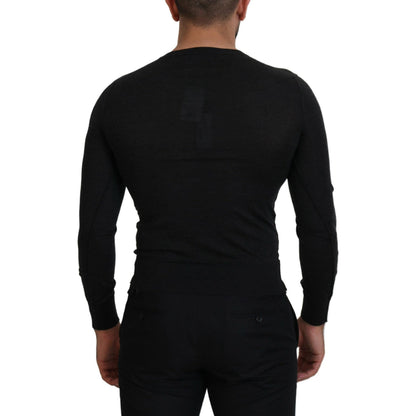 Dolce & Gabbana Gray Cashmere V-neck Gold Heart Sweater