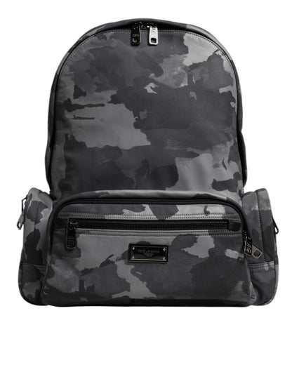 Dolce & Gabbana Gray Cotton Camouflage Logo Plaque Backpack Bag