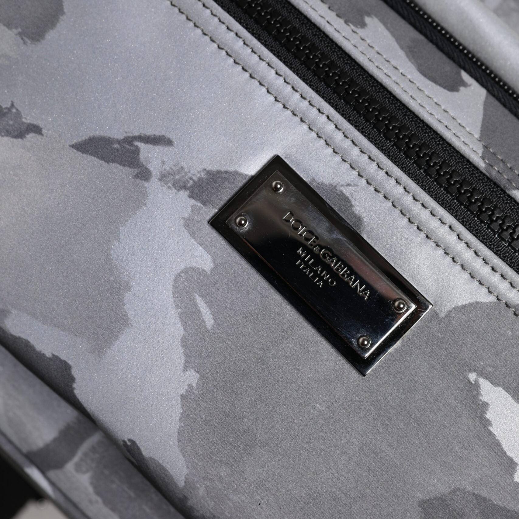 Dolce & Gabbana Gray Cotton Camouflage Logo Plaque Backpack Bag